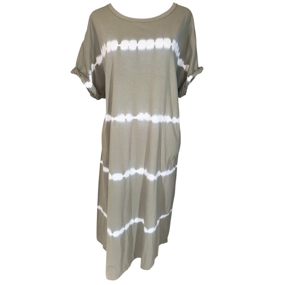 She + Sky Dresses & Skirts - She + Sky Tie Dye Shirt Dress Women's Large Olive Green White 100% Cotton‎ NWT